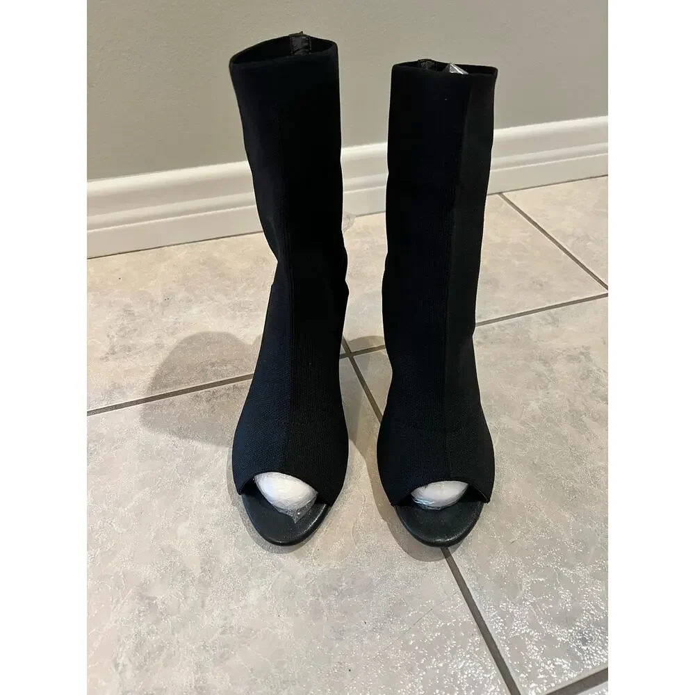 Cuccoo Chunky Gold Heeled Open Toe Black Size 41 (8) Sandal Slip on Boots - Picture 2 of 7